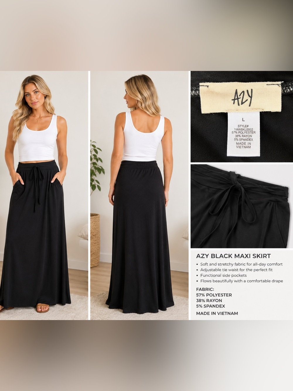 A2Y Black Maxi Skirt with Side Pockets - Various sizes NWP✨✨
